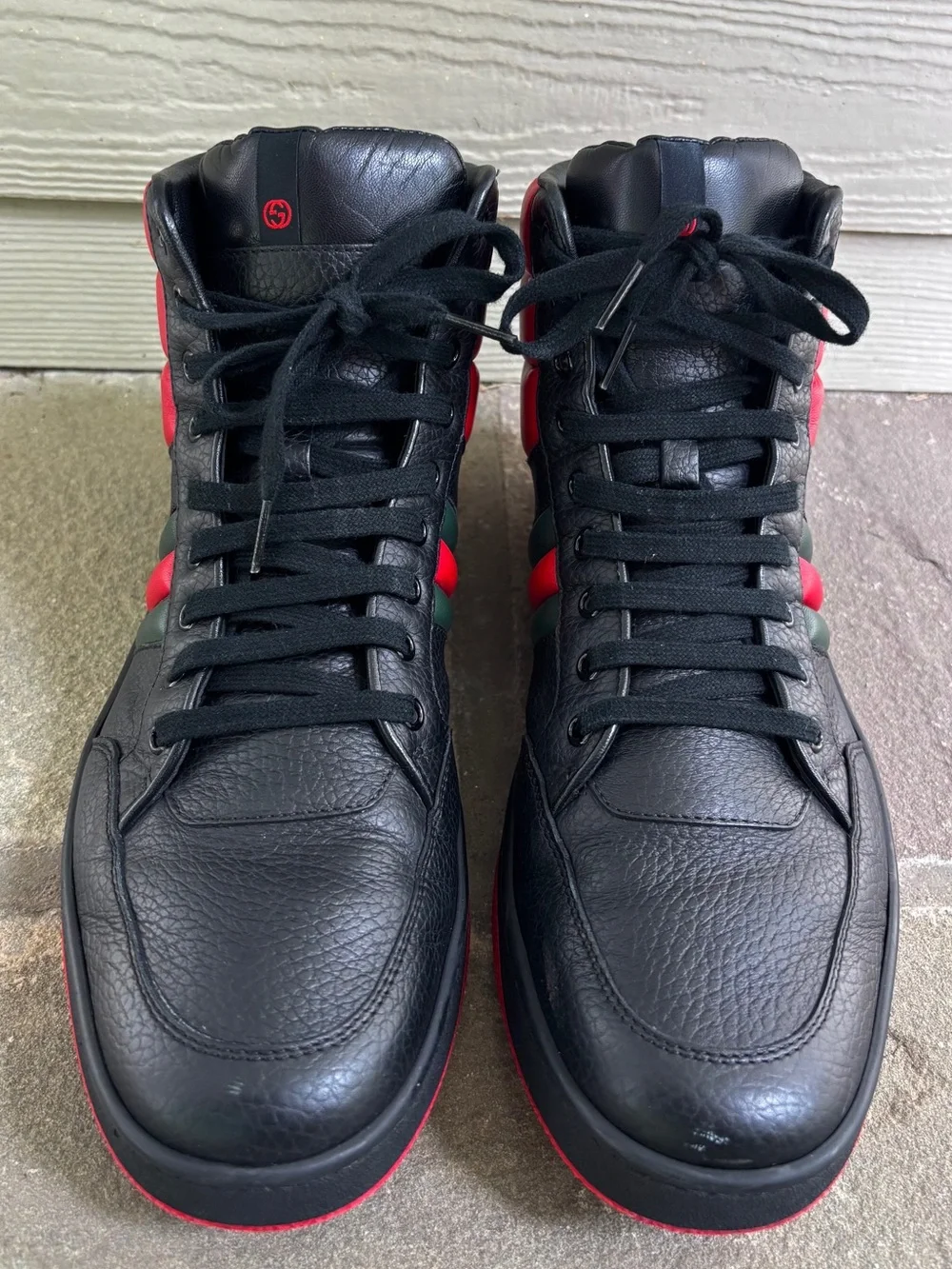Gucci Black Leather Logo Stripe High Tops🔥